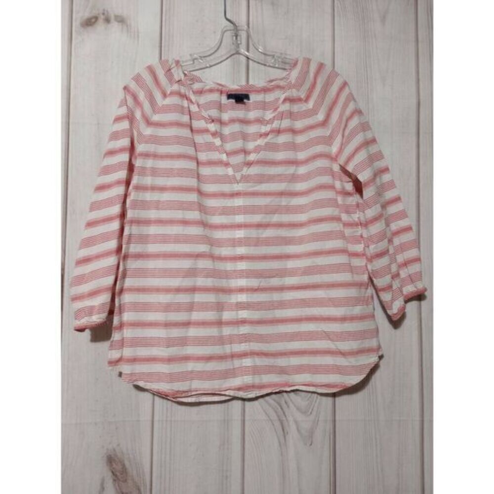 Gap Women Striped V Neck 3/4 Sleeve Blouse Top Shirt Size L